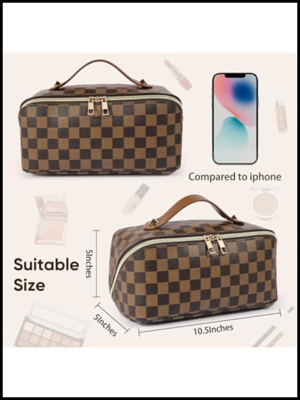 BAYANKALA Leather Travel Makeup Bag Waterproof Cosmetic Organizer with Handle